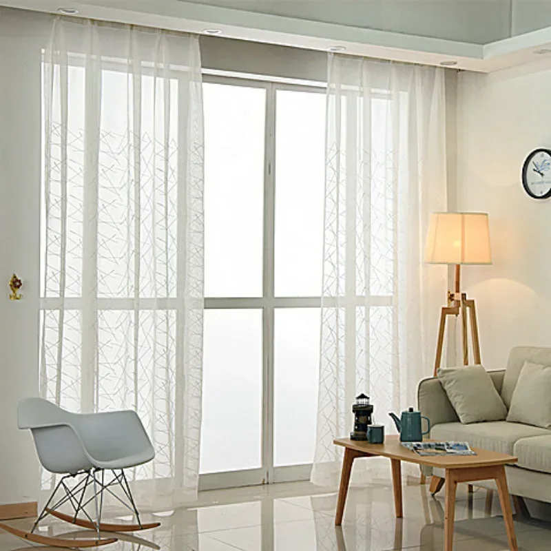 

The Mosaic Openwork Embroidery White Cross Bars New Custom Tulle for Living Dining Room Bedroom