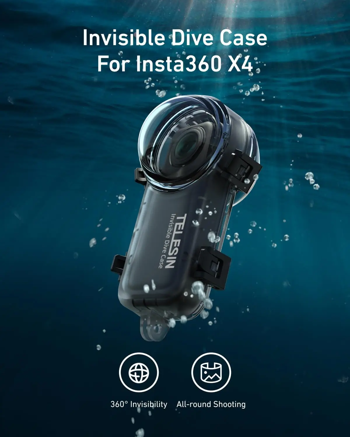 

TELESIN Invisible Dive Case with Bracket Accessories, 50m/164ft Waterproof Protective Diving Housing Shell for Insta 360 X4
