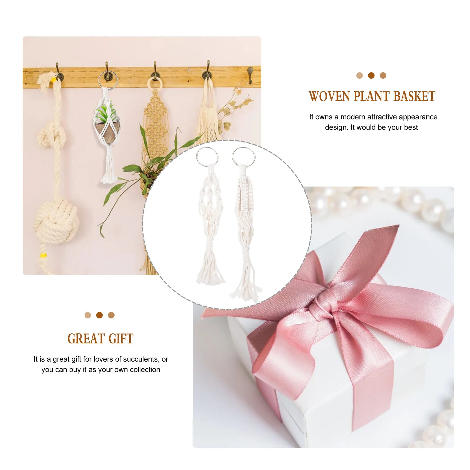 

2 pcs Flowerpot Net Basket Cotton Rope Hanging Planter For Indoor Outdoor Wall Decor Space Saving Tassel Design Woven Plant