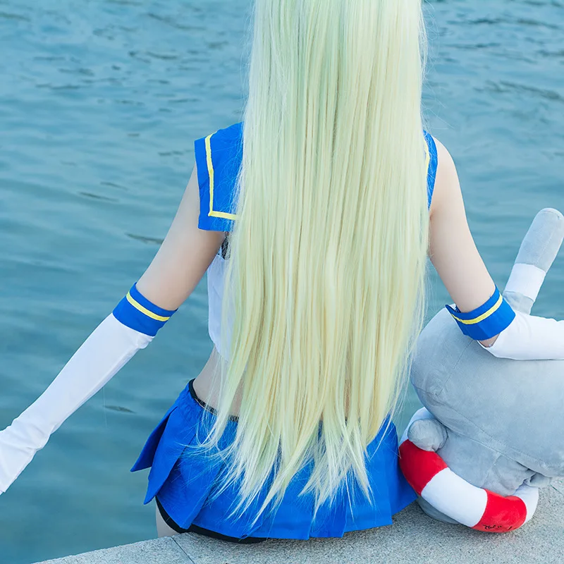 Coleção Kantai Kancolle Shimakaze Traje de Cosplay para Mulheres, Anime Game, Sexy Verão Marinheiro Terno, Meias, Top, Saia, Headwear, Luvas