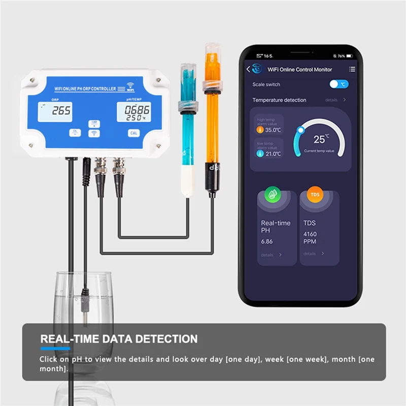 Detector de calidad del agua W2839 3 en 1, Wifi, electrodo de PH/ORP/TEMP, sonda tipo BNC para Monitor hidropónico de acuario