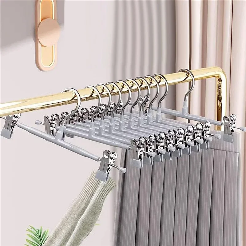 AT21-12Inch Heavy Duty Pants Skirt Hangers With Clips,Metal Trousers Hanger For Jeans Black Non Woven Shorts 20Pack Grey