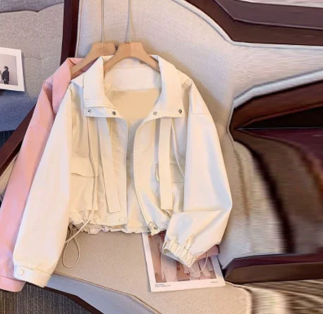 Spring super good-looking short hooded coat women loose casual thin cargo jacket top High quality coat