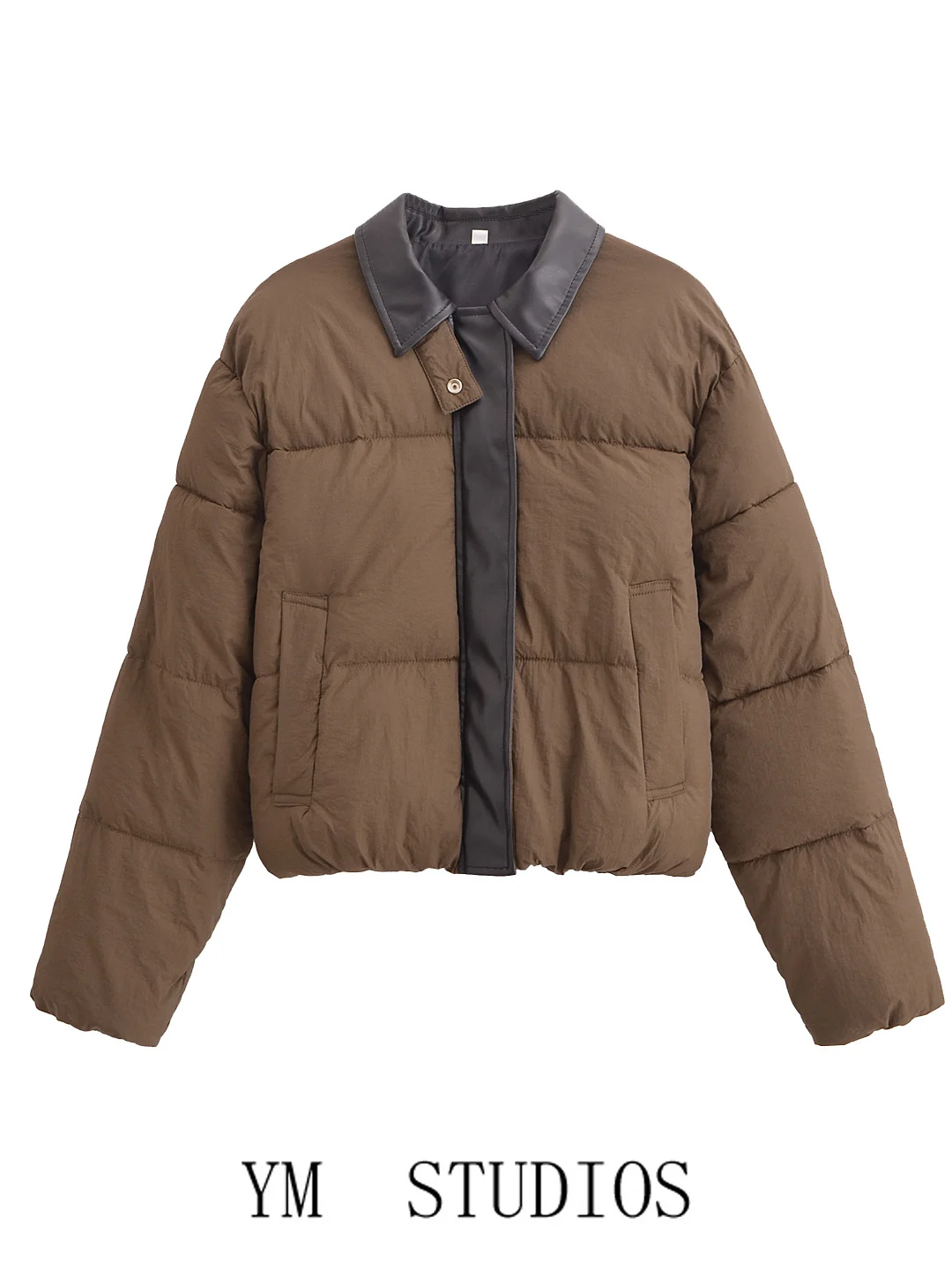 

Женская повседневная винтажная коричневая хлопковая куртка с воротником контрастного цвета, свободная зимняя рабочая одежда, удобное длинное пальто на молнии све