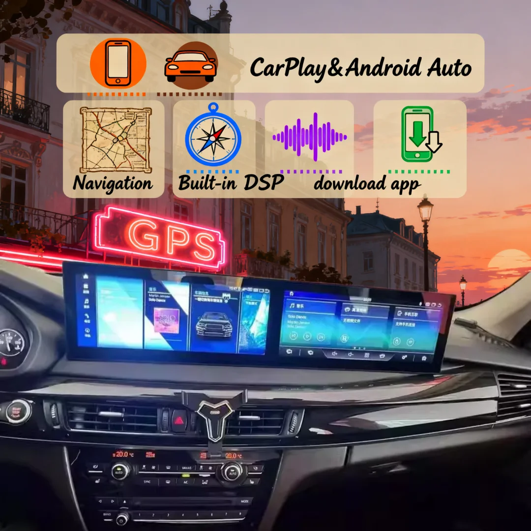 

5G Android 13 Автомагнитола 24.6 дюйма для BMW X5 F15 X6 F16 2014-2017 с CarPlay, двумя экранами, мультимедиа, GPS-навигацией, радио и видеорегистратором
