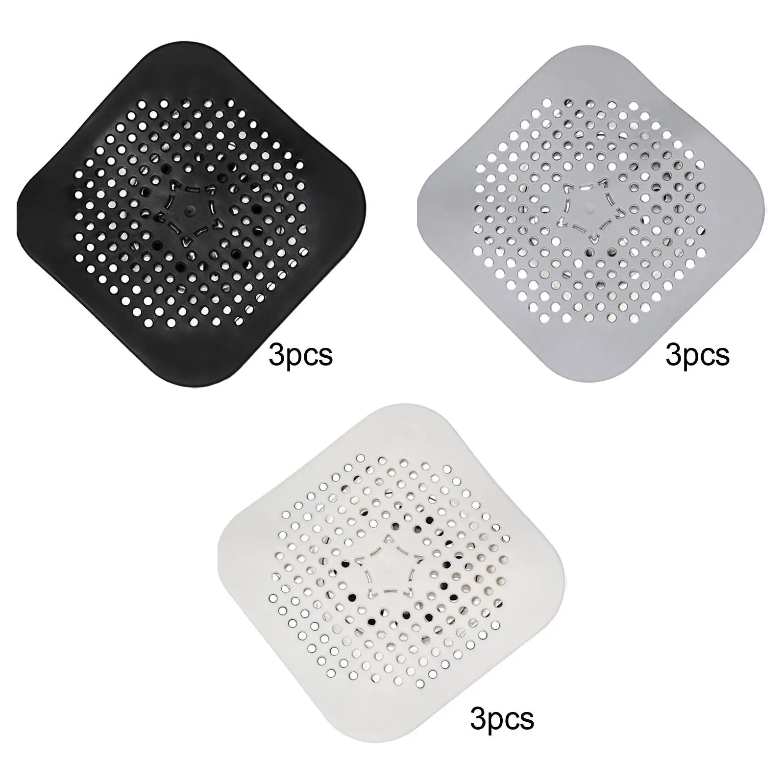 3 Pieces Silicone Drain Cover with Suction Cup Flexible Flat Strainer Hair Catcher for Shower Washbasins Kitchen Bathroom Filter