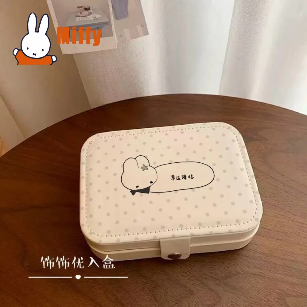 Kawaii Miffy Jewelry Box Cute Rabbit Organizer Case Portable Three- Layer Earring Ring Necklace Stud Holder Small Travel Gift view 4