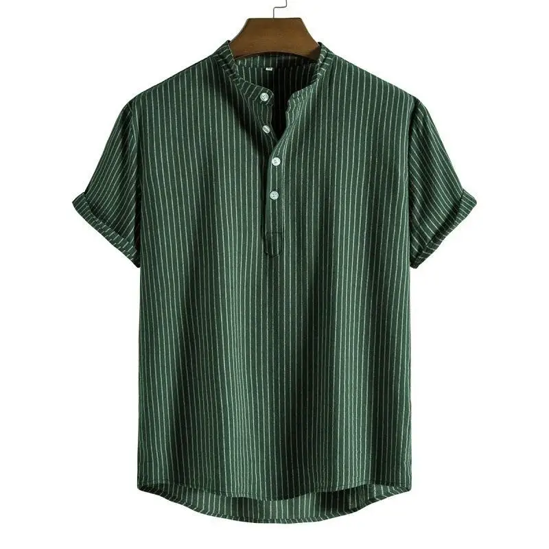 Men's Standing Collar Striped Short Swedish Shirt Series Casual Daily Wear Resistant to Deformation Sleeve Length: Short view 4