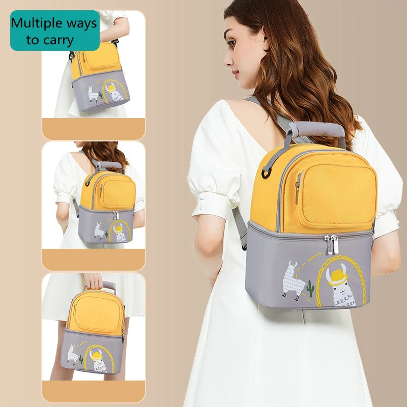 BYMONDY Large Double Deck Lunch Tote Bag for Women Mommy Milk Food Thermal Insulation Lunch Boxes Backpack with Adjustable Strap
