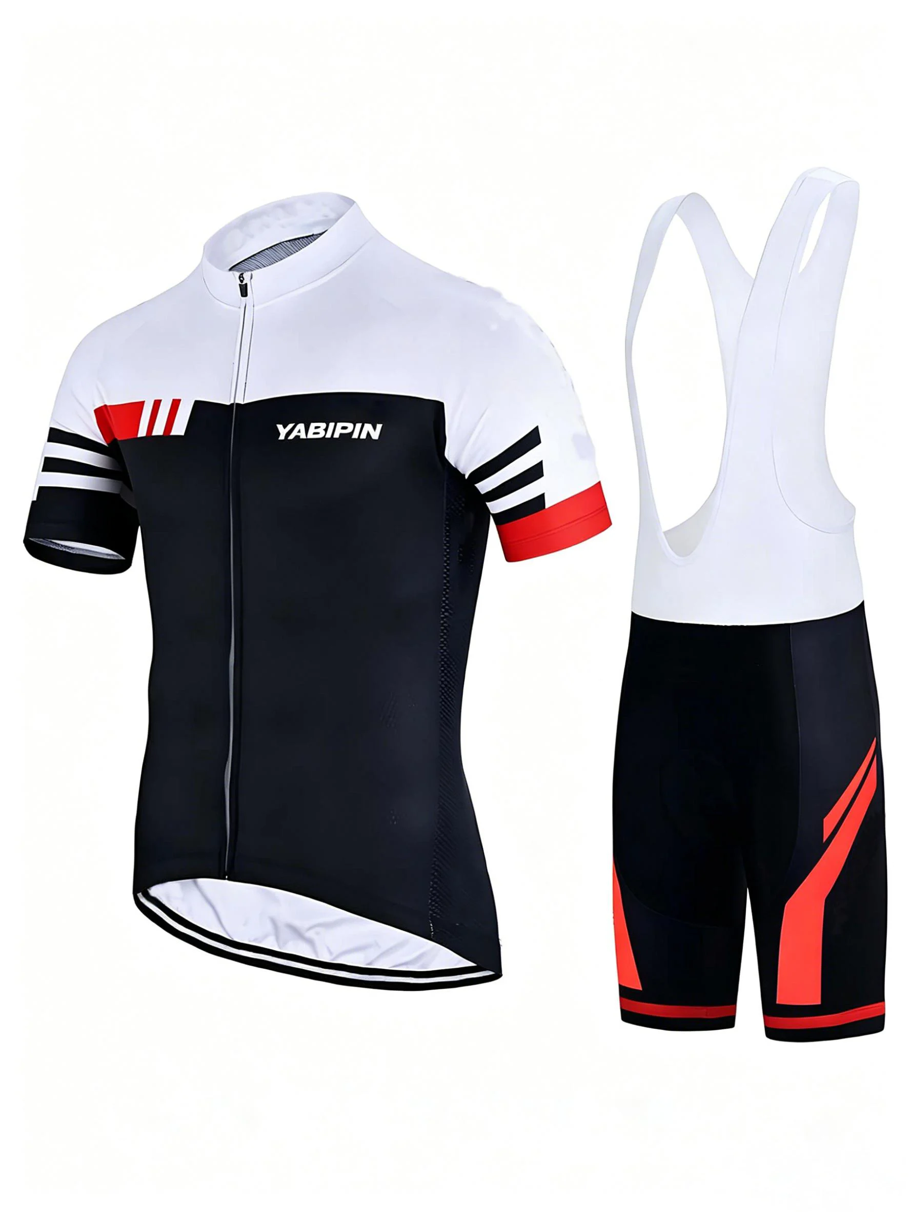 

Men‘s 2 Piece Cycling Outfit Stand Collar Full Zip Short Sleeve & Shorts Letter Graphic Bike Suit