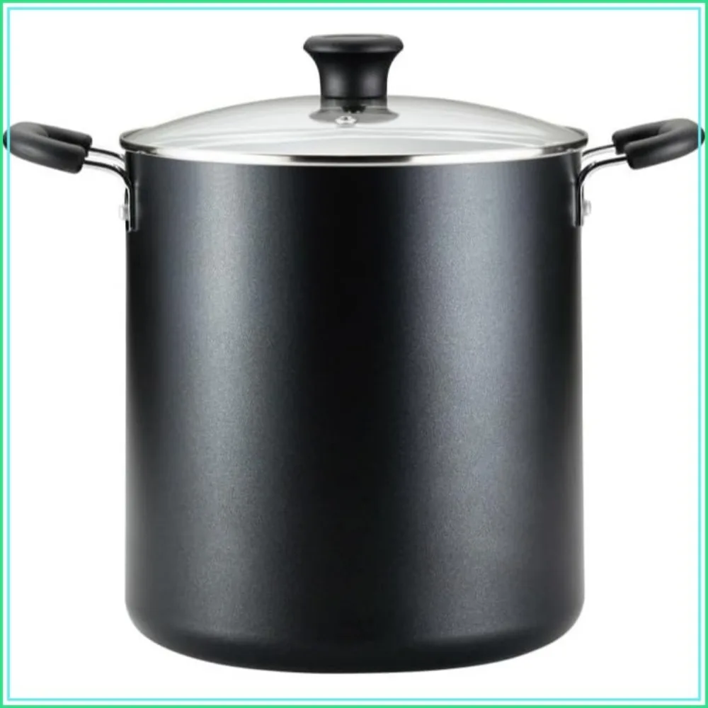 12 Quart Nonstick Stockpot with Lid, Oven Safe to 350°F, Stay-Cool Handles, Dishwasher Safe, Black