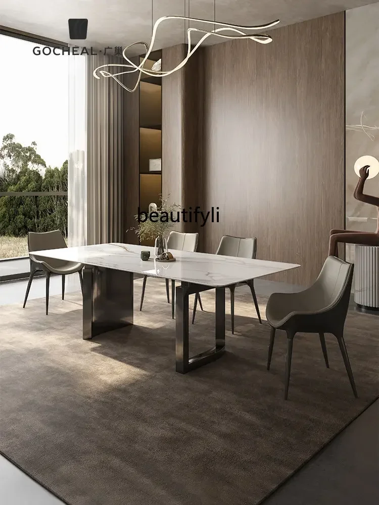 cc182R11 Italian Minimalist Marble Dining-Table Light Luxury and Simplicity High-End Rectangular Stainless Steel Dining Table