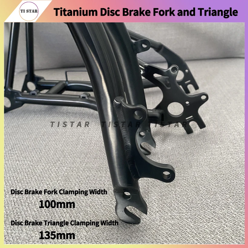 Disc Brake Titanium Fork for Brompton Bikes, Lightweight Bicycle Frame, Foldable Parts, 100mm Clamping Width, 16 Inches