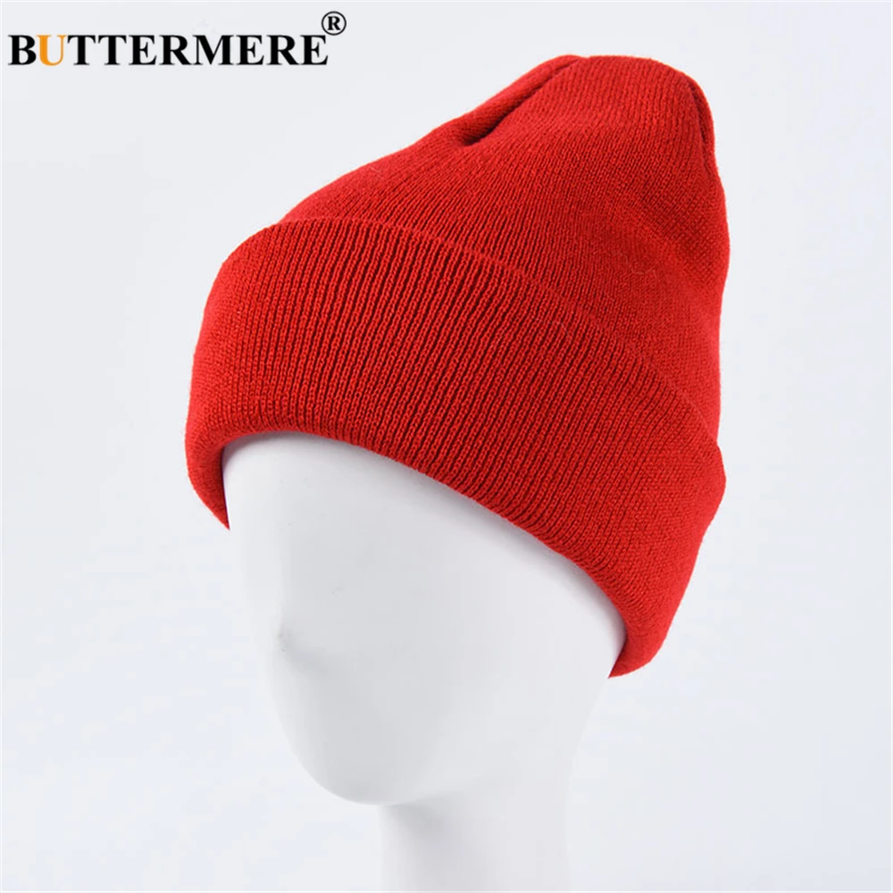 BUTTERMERE Skullies Beanies Winter Cap Men Women Korean Fashion Warm Solid Orange Yellow Red Blue Black Casual Knitted Hat