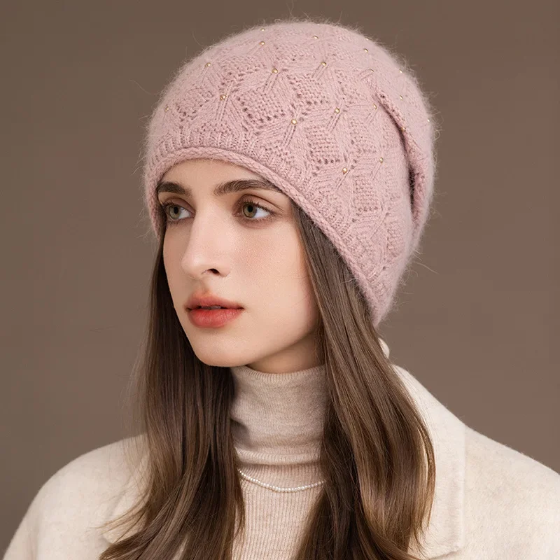 Women's Beanie Knit Hat Warm Slouchy Winter Knitted Cap Stretchable Ribbed Cuff New Year Hats Ideal Holiday Present