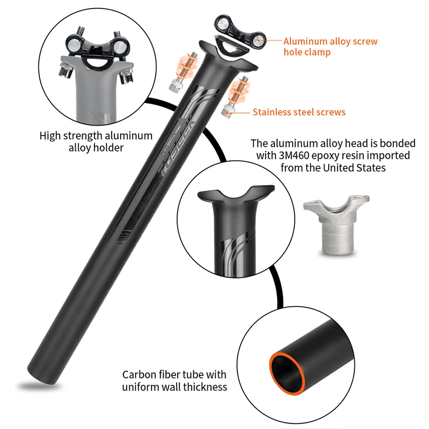 Customized Carbon Fiber Tube+Aluminum Alloy Head Bicycle Seatpost 27.2/30.8/31.6Mm 350/400MM Full Carbon Seat Post