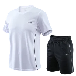 Tuta estiva da uomo Casual Gym Jogging girocollo in seta di ghiaccio t-shirt + pantaloncini Set da 2 pezzi tuta sportiva da basket allentata all'aperto