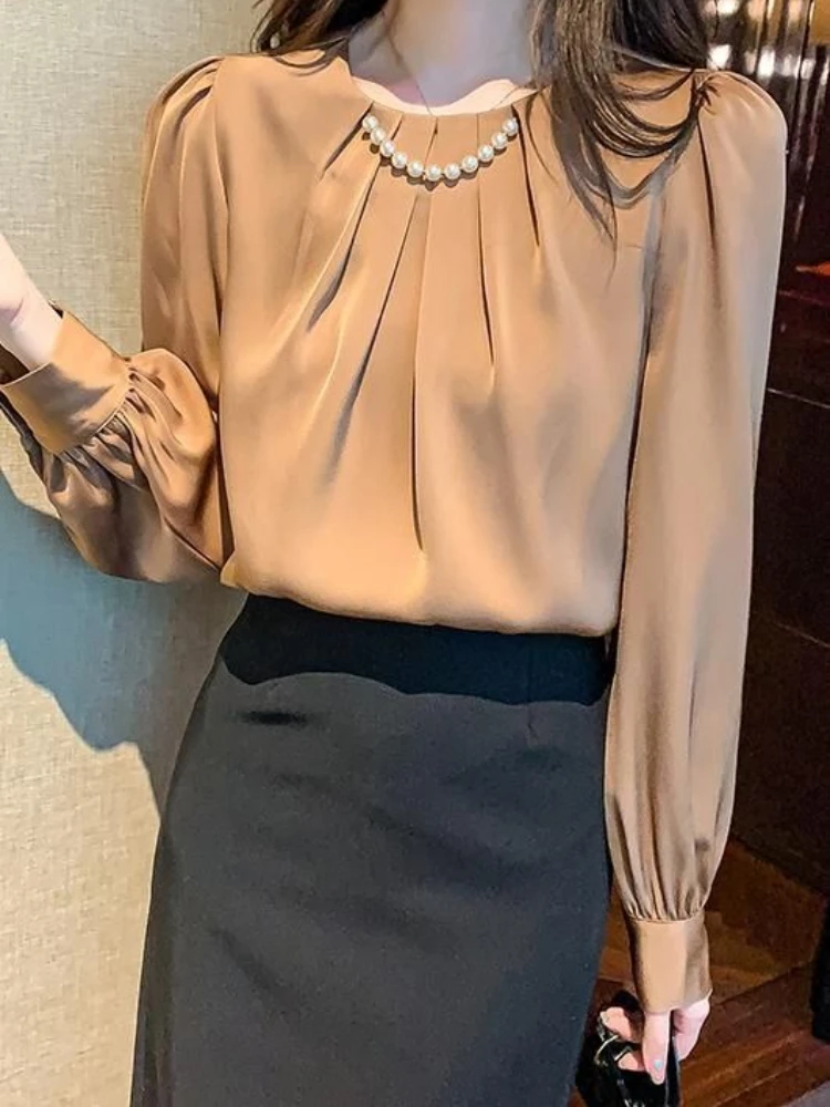 Kantooroutfits Ronde hals Vrouwelijke tops Formele elegante jeugdoverhemden Chique, mooie fijne slijtage om damesoverhemd en blouse te werken