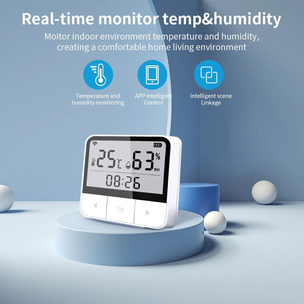 Tuya WIFI Temperature and Humidity Sensor App Real Time Monitor Intelligent Linkage with Air conditioner and Humidifier for Life