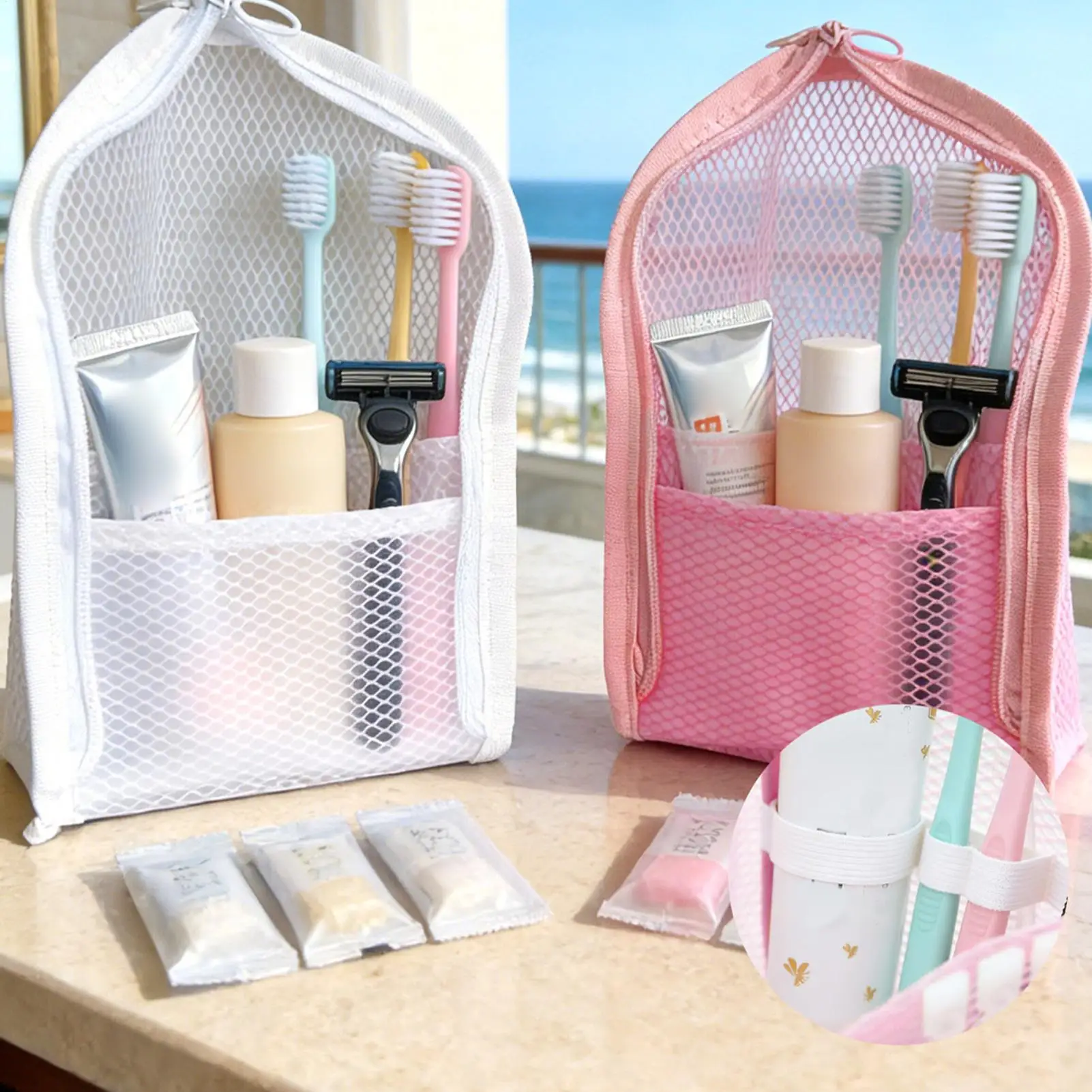 Standing Mesh Toiletry Bag Portable EVA Waterproof Travel Foldable Toothbrush Cosmetic Organizer Women Bathroom Wash Pack