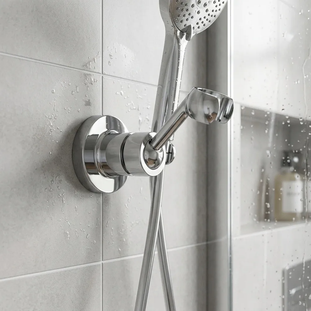 Chrome-Finished Adjustable Shower Base for Handheld Showerheads Featuring Dual Slots 0.9 Inch and 0.83 Inch Compatibility