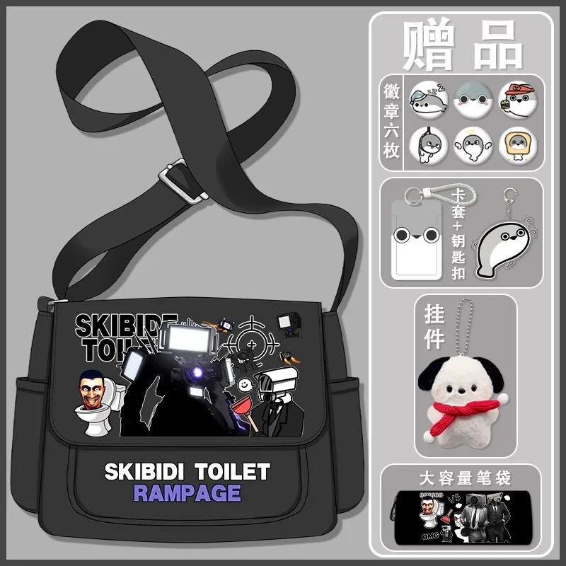 Black White, Large Capacity, Skibidi Toilet, Student Kids Teens, Anime Messenger Crossbody Shoulder Bags for School Girls Boys