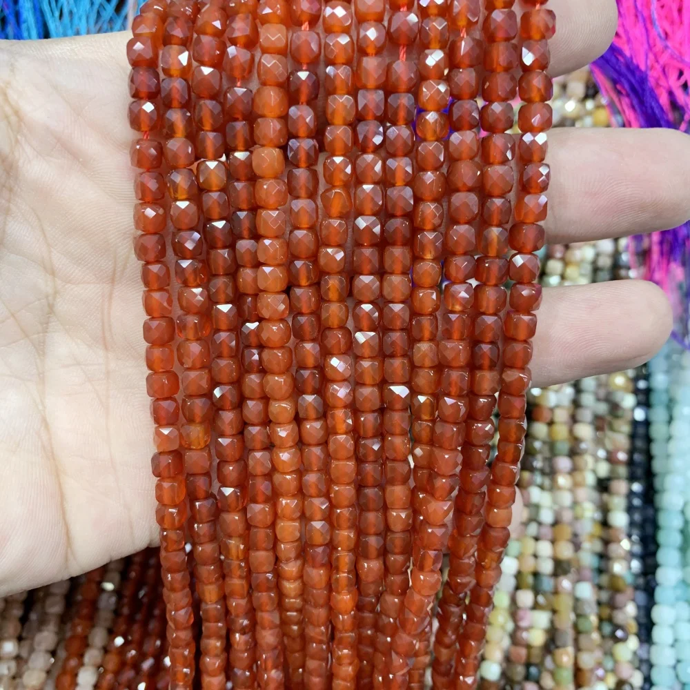 Natural 4x4mm morganita ágata facetada fluorita de color cubo de amazonita cuentas sueltas DIY pendientes collar pulsera fabricación de joyería