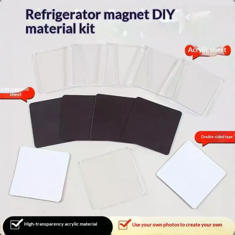 5 Sets DIY Refrigerator Magnet Transparent Acrylic Square Round With Magnetic Sheet Material Package Home Decor Gift For Kids