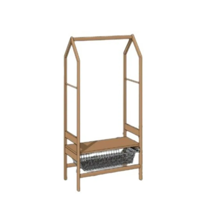 Solid wood basket coat rack, cherry wood floor-to-ceiling spring and summer bedroom hanger, bedside clothes storage household