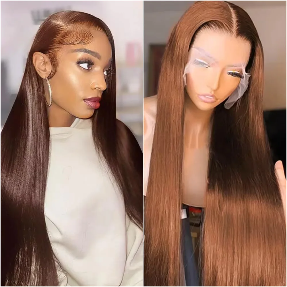 

13x4 13x6 Transparent HD Lace Frontal 100% Human Hair Wig Preplucked Chocolate Brown Bone Straight Lace Front Human Hair Wigs