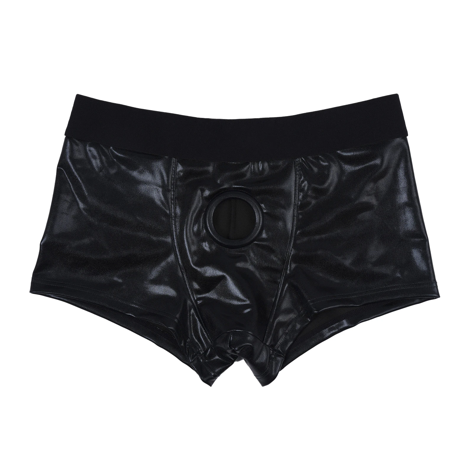 Herren-Dessous: Glänzende Metallic-Boxershorts mit integriertem Silikonring, tief sitzend, mit Cutout-Pouch, Unterwäsche für Rave & Nachtclub-Kostüme – Detail 21