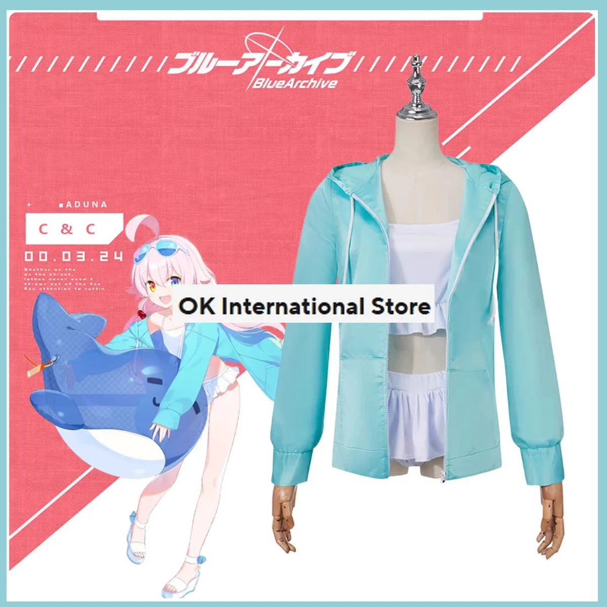 Anime Game Blue Archive The Animation Takanashi Hoshino Cosplay Costume parrucca Costume da bagno con cappuccio costo donna Sexy Kawaii Carnival Suit