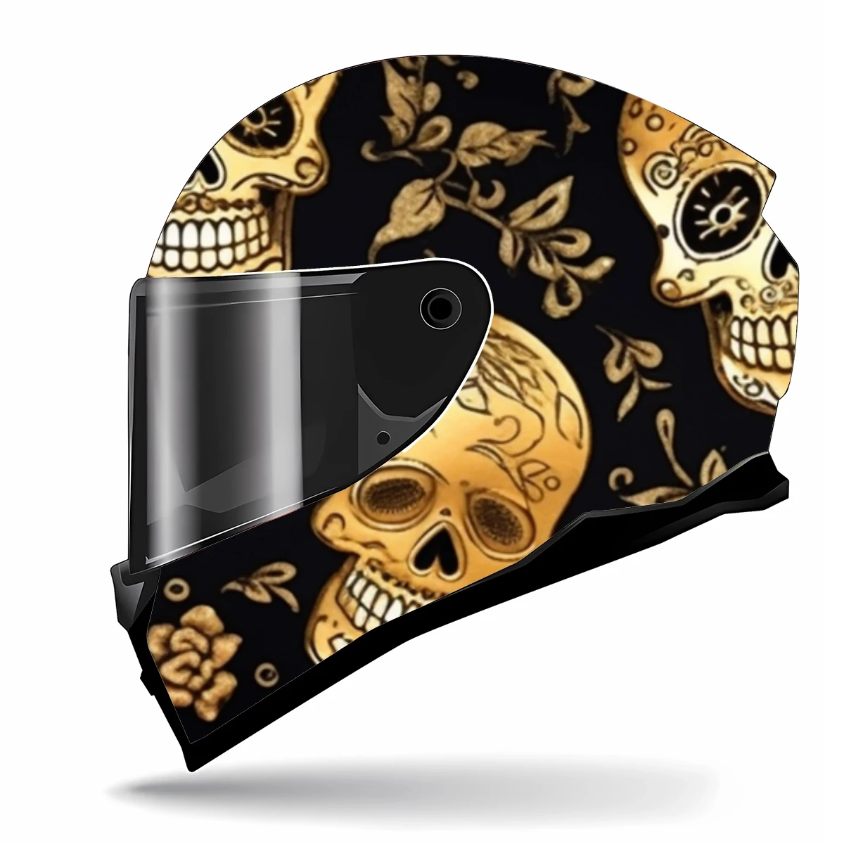 Skulls And Flowers Pattern Full Helmet Wrap Sticker Motorcycle Helmet Racing Graphic Decal Vinyl Wrap Helmet Decorative Sticker