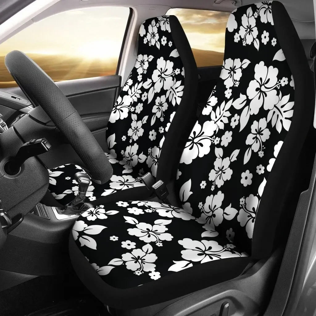 Hot Pink White Hibiscus Hawaiian Flower Car Seat Covers,Pack of 2 Universal Front Seat Protective Cover