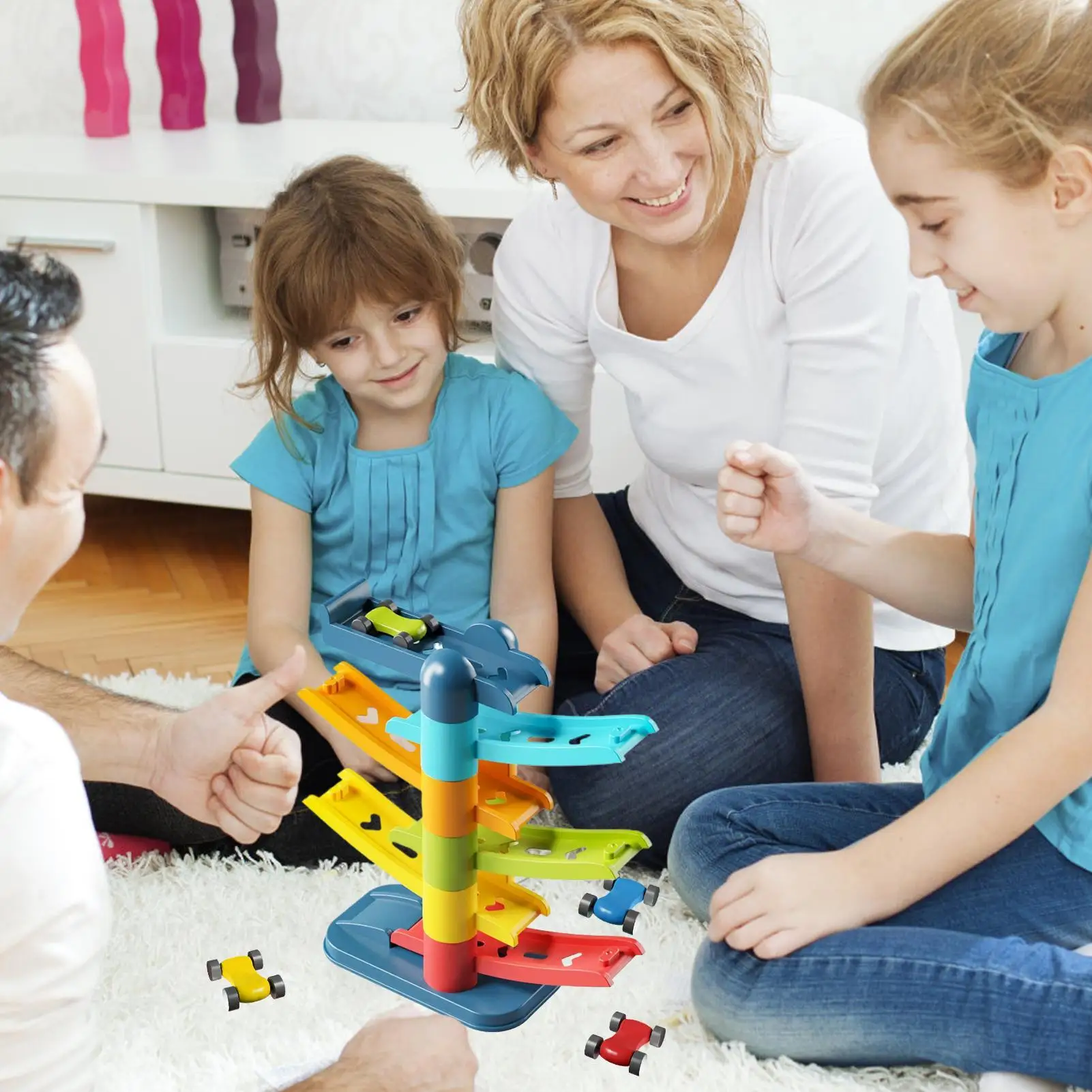 Race Track Racer Track Toy Educational Interactive Motor Skills Ramp Playset For Over 3 Years Old Kids Toddler Children