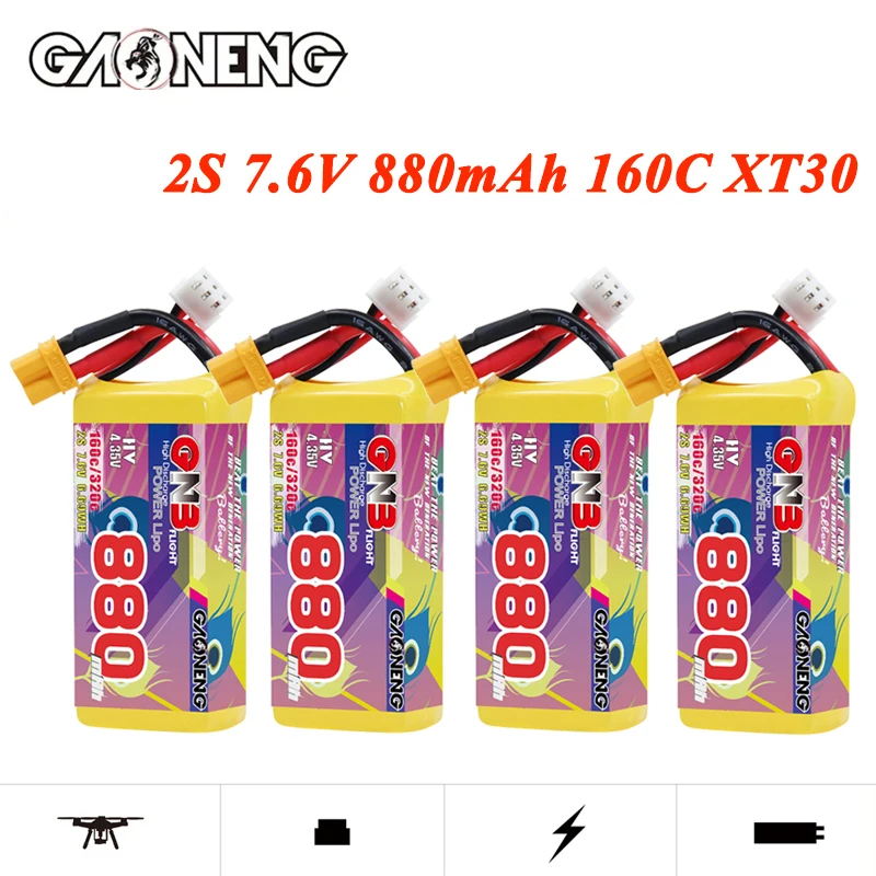 GNB 2S 7.6V 880mAh FPV Drone Lipo Battery 160C/320C With XT30 Plug for RC FPV Quadcopter Helicopte Airplane RC Battery Parts