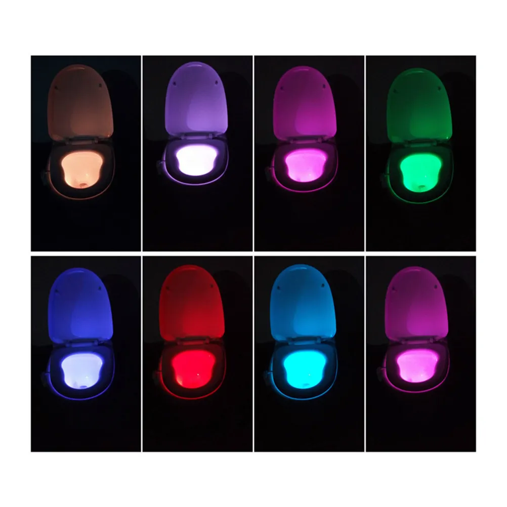 Toilet Lid LED Night Light with Human Body Sensor and Light Sensitive Function Easy Stick on Eco Friendly Energy Saving Smart