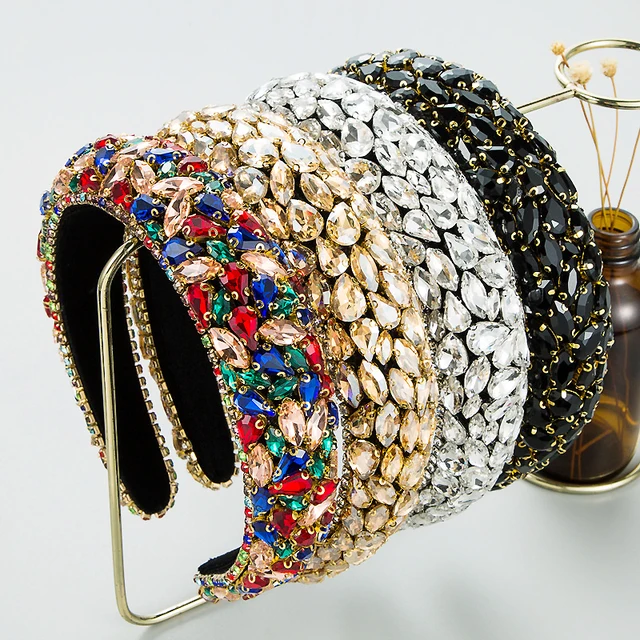 Błyszczące kolorowe czarne całkowicie wyłożone kryształkami wyściełane opaski na włosy rhinestone barokowe opaski na głowę dla kobiet moda ślubne akcesoria do włosów