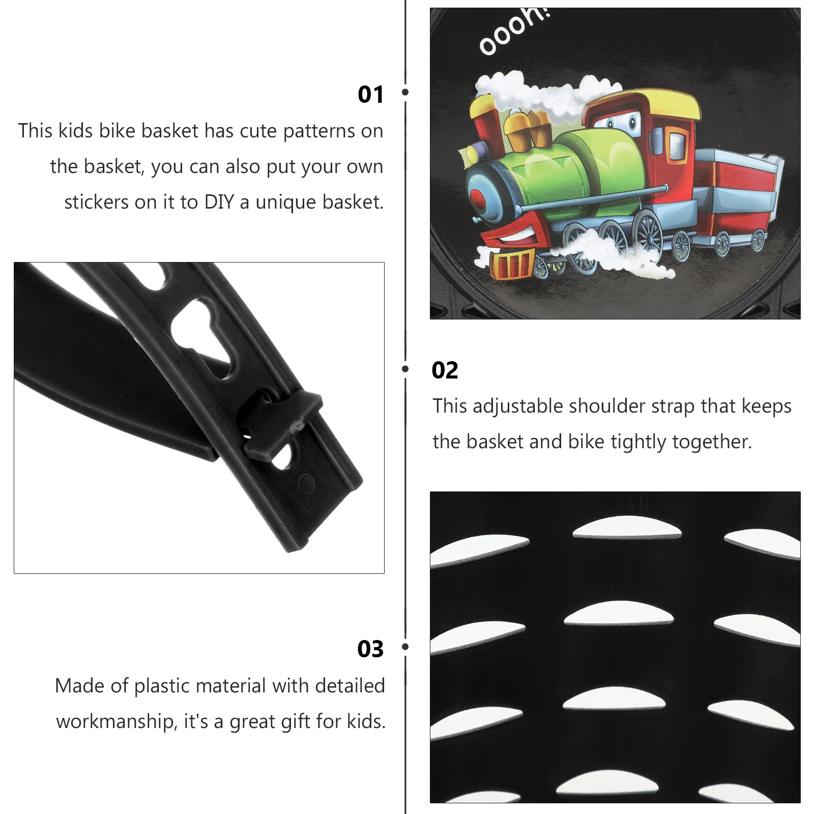 

Bicycle Basket Bike Kids Bicycles Container H Black Plastic Lightweight Portable Durable Scratch Resistant Easy Attach