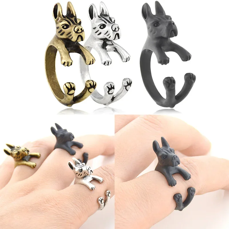 Retro Punk Funny Labrador Retriever Dog Wrap Rings for Women Anel Midi Adjustable Finger Animal Pet Puppy Ring Men Gift Jewelry