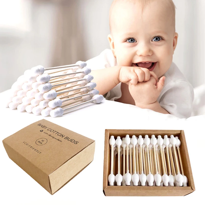 مسحات قطنية للأطفال، أطراف مزدوجة للأذن والأنف، عصا تنظيف متعددة الوظائف، أعواد قطنية من الخيزران، تنظيف المكياج للأطفال