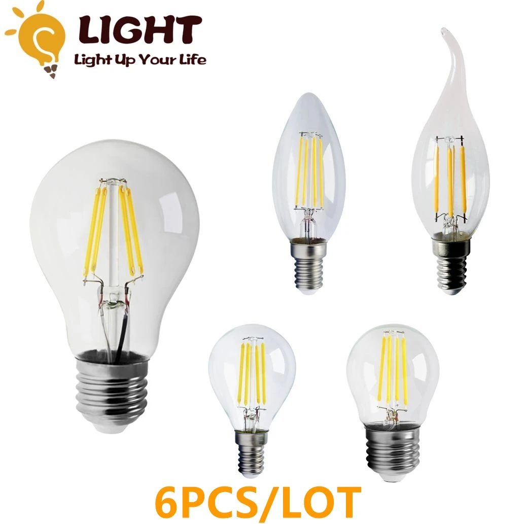 

E27 E14 Retro Edison LED Filament Bulb Lamp 220-240V Light Bulb C35 G45 A60 ST64 G80 G95 G125 Glass Bulb Vintage Candle Light