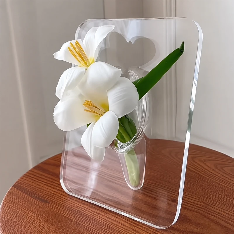Rahmenförmige Blumenvase aus klarem Acryl, dekorative Vase im minimalistischen Kunststil, Werkzeug für Blumenarrangements, Dekoration für Bücherregal, Tisch