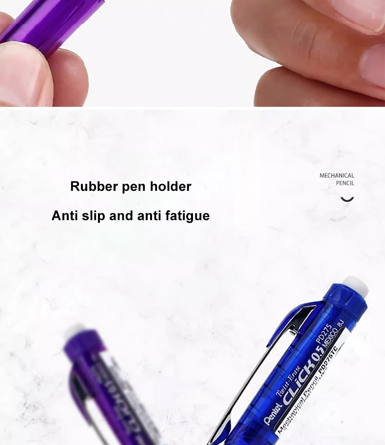 1 Stück Japan Pentel Druckbleistift PD255 mit seitlicher Druckmechanik und drehbarem Radiergummi, 0,5 mm, nicht leicht zu zerbrechende Mine, Zeichenbedarf, Schulbedarf – Detail 4