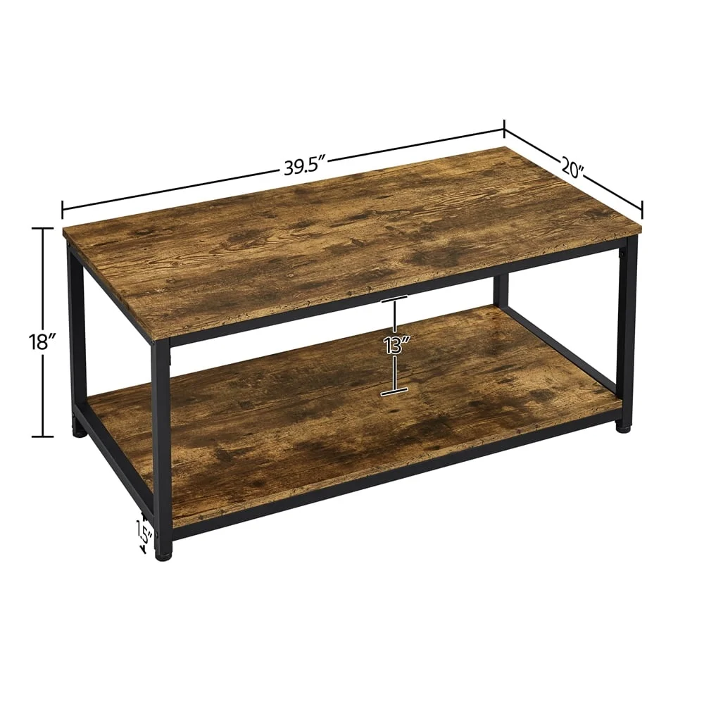 Industrial Coffee Table with Storage Shelf Modern MDF Iron Console Table Living Room Study Kitchen Furniture Rustic Design
