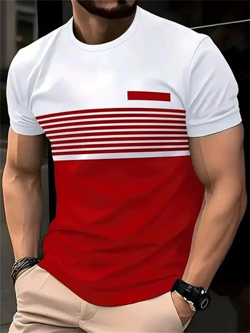 Fashion Striped Pattern Men's Short Sleeve T-Shirts Summer 3d Printed Street Trend Simple T Shirt 6XL Plus Size Casual Tops