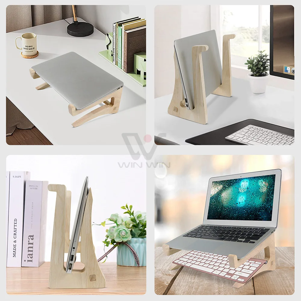 Wooden Adjustable Laptop Stand For MacBook Heat Dissipation Shelf Foldable Notebook Support Computer Portable Notebook Storage