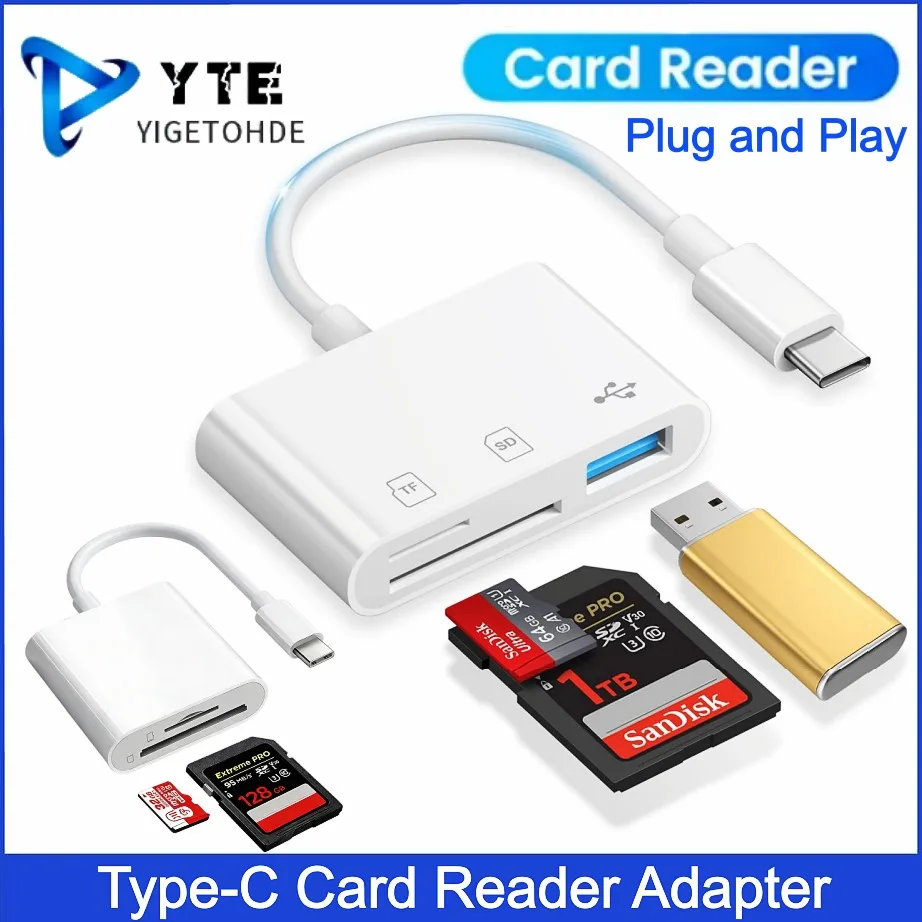 2 in 1/3 in 1 USB-C Type C Card Reader Plug & Play Adapter Card Reader for Macbook Laptop Phone Multi Functional Card Reader