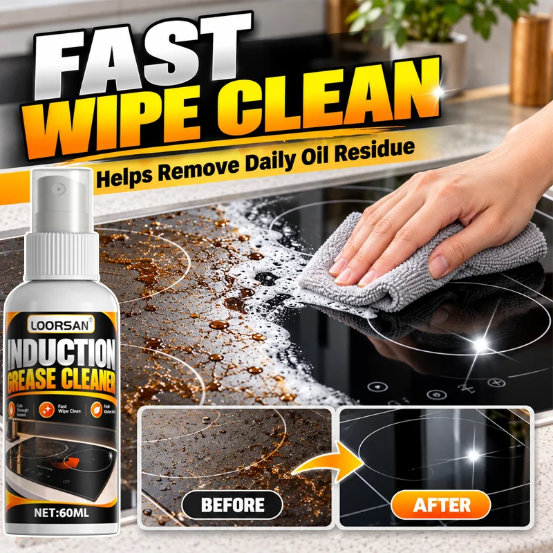 KJM Induction Grease Cleaner Spray Kitchen Degreaser Oil Stain Remover Stove Top Cleaner For Cooktop Oven Hood Surface Cleaning