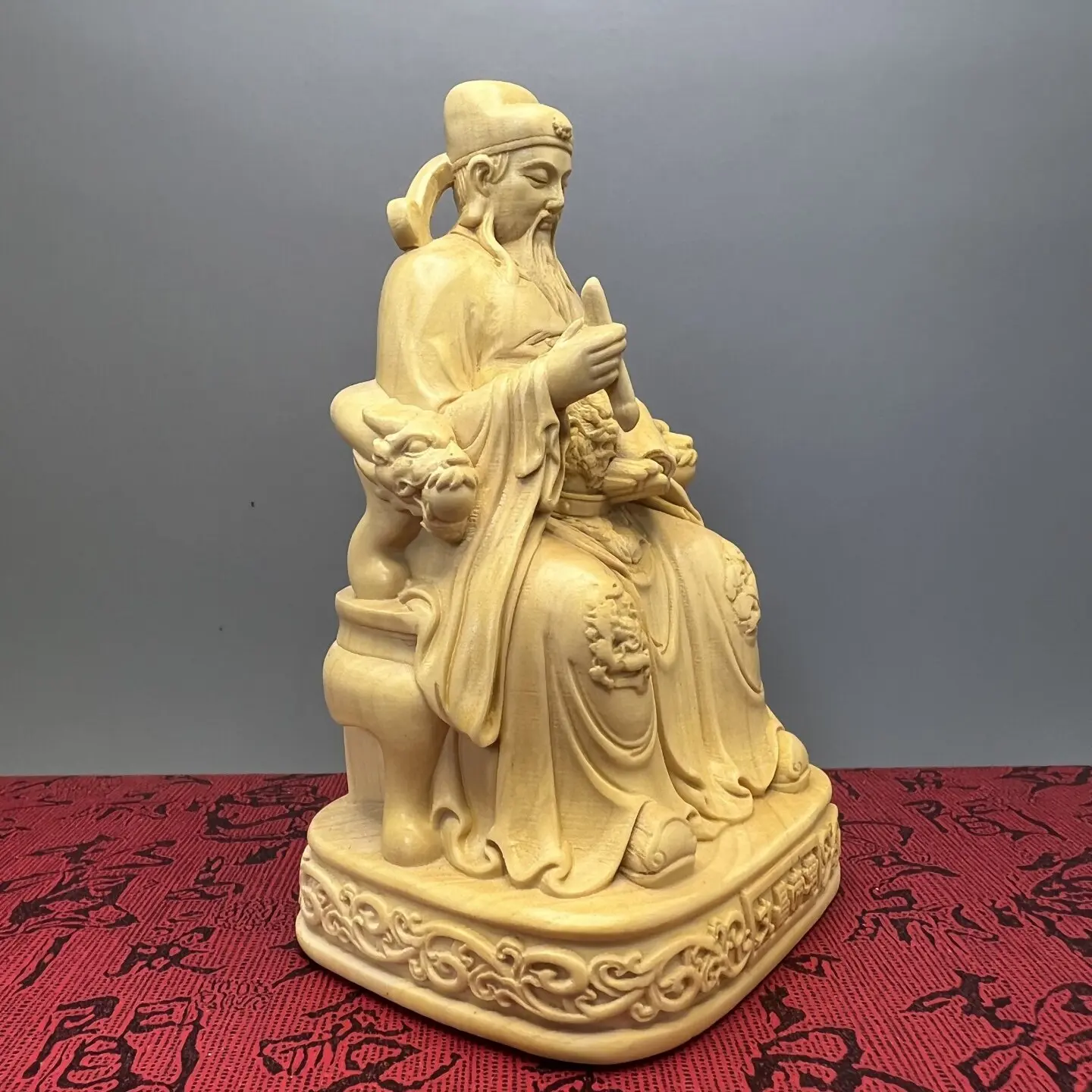 Boxwood Carved Wenchang Emperor Statue - Solid Wood Chinese God of Literature Figurine, Home Study Room Feng Shui Decor